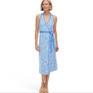 Diane Von Furstenberg Target Sweater Wrap Dress Midi Sea Twig Blue Collared S